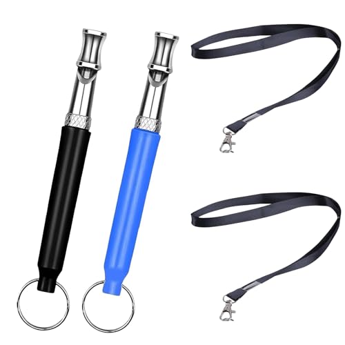 WANHUARO 2 StüCk Hundepfeife Rückruf, Hundepfeife Hochfrequenz Lautlos, Hundetraining Pfeife, Hilfsmittel Pfeife Hund Rückruf,Ultraschall-Hundepfeife(Schwarz, Blau)
