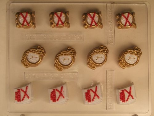 Retirement Related Pieces - Work Calendar Gold Watch with X and Alarm Clock with X Chocolate Pieces Candy