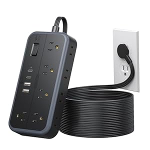 NTONPOWER Surge Protector Power Strip 15 Ft Cord, 10 Widely Spaced Outlets, 4 USB Port(2 USB C Port), Ultra Thin Flat Plug Extension Cord 15 Feet, 2700J Surge Protection for Home Office Garage, Black