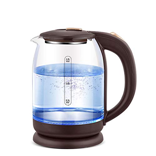 Wasserkocher Glasmaterial Tragbarer und kompakter 1,8 l Edelstahl aus 100% Lebensmittelqualität Geeignet für Tee und Kaffee,1m-Cable