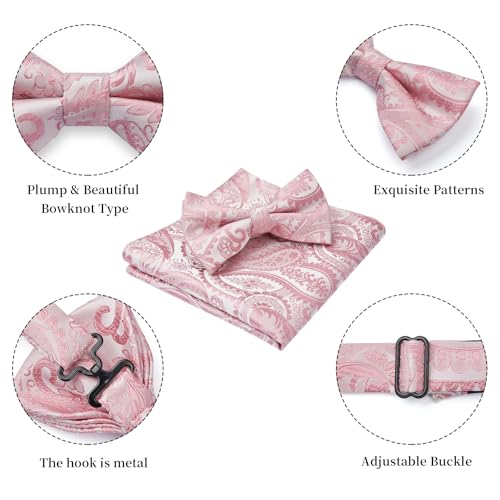 Image of HISDERN Bow Ties for Men Paisley Floral Pre-tied Bowtie Pocket Square Set Men's Formal Bow Ties Wedding Party