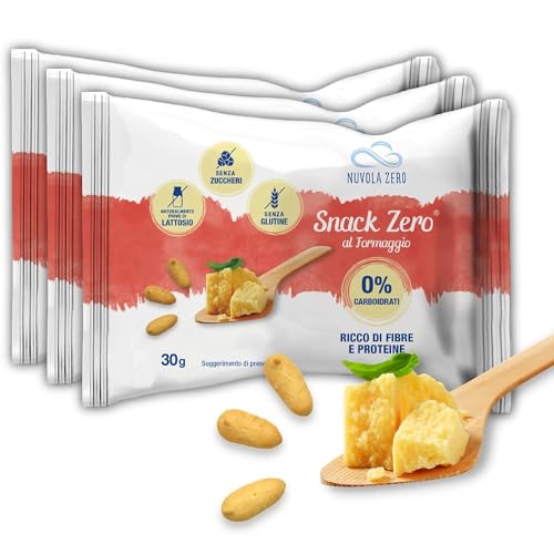 Nuvola Zero – Snack Zero al Formaggio, Tentempié Proteicos, Sin Azúcares, Sin Carbohidratos, Sin Lactosa, Sin Gluten. Paquete de 3 piezas, Made In Italy.
