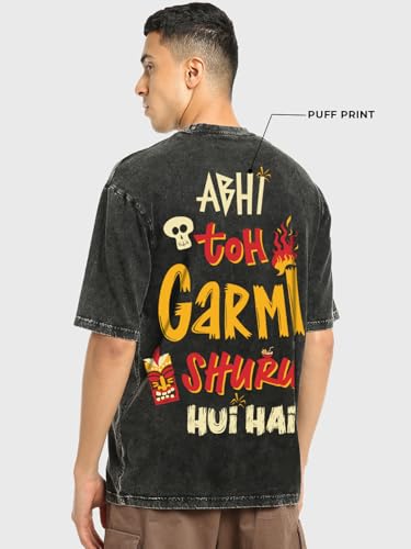 Image of Bewakoof Men's Cotton Typography Oversized Fit Half Sleeve Round Neck T-Shirt | Casual Wear | Street Wear | Oversized t Shirt for Men Cotton | Baggy