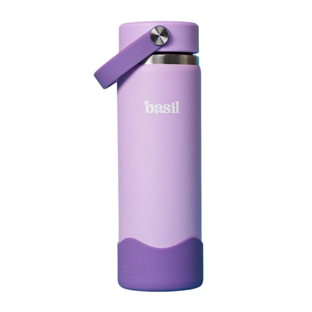 Basil HydraRush Insulated Steel Bottle, 600ml - Classic Lilac | Stainless Steel | Double-Wall Insulated | Fits Wander Bag | Multiple Lid Options | Ages 7-12