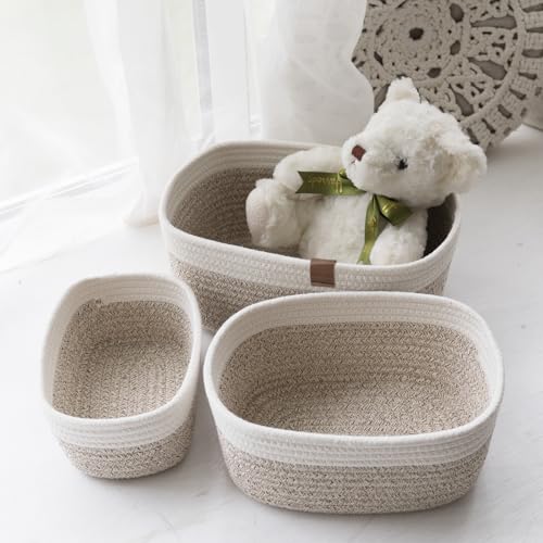 LA JOLIE MUSE Storage Baskets, Cotton Rope Woven Bathroom Storage Basket Set of 3, Small Basket Box Organizer Bins With Handles - Cosy Home Interiors LA JOLIE MUSE Storage Baskets, Cotton Rope Woven Bathroom Storage Basket Set of 3, Small Basket Box Organizer Bins With Handles - Image 5