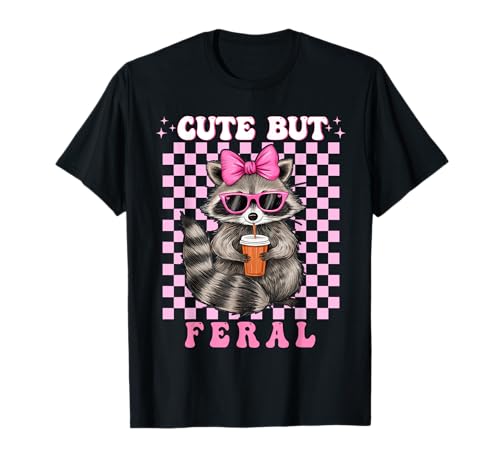 Raccoon Cute But Feral Vintage Raccoon Funny Loves T-Shirt