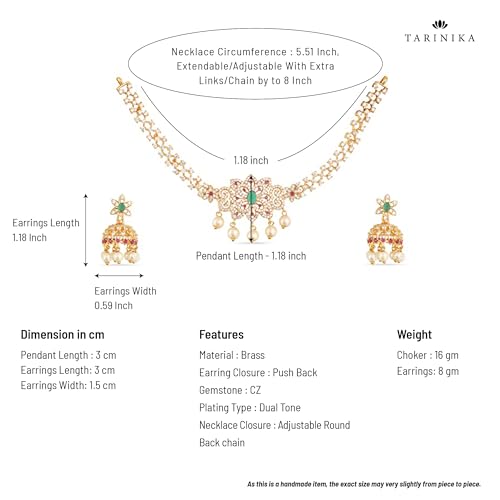 TARINIKA Yellow Gold Beli Nakshatra CZ Short Necklace Set with Floral Design - Indian Jewelry Set for Women | Perfect for Casual Occasions | Indian necklace sets | 1 year warranty*3
