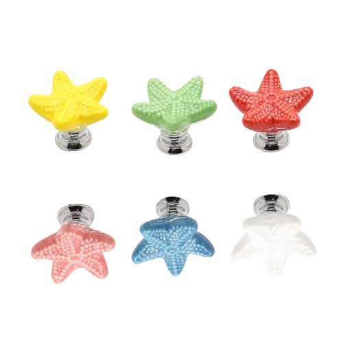 Image of 6colors, 1each Colorful Starfish Ceramic Cabinet Door Handle Wardrobe Drawer knob Dressing Tables Furniture Handle Pull (1, 6 Colors, 1 Each Including red White Yellow Green Blue Pink)