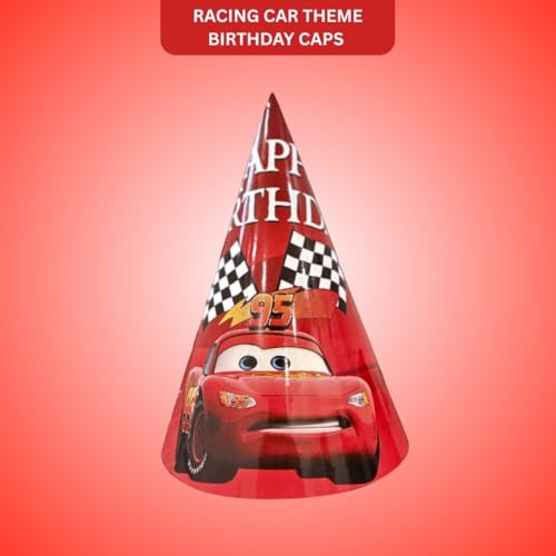 Image of Wanna Party Racing Cars Birthday Caps, Boys Party Conical Hats - Pack of 8 | Car Theme Kids Party Caps for Boys Birthday Celebration, Racing Theme Costume Accessories & Party Supplies