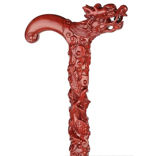 Drewniana laska do chodzenia 80-96 cm, ręcznie rzeźbiona laska w kształcie smoka, ergonomiczna, z antypoślizgowymi gumowymi końcówkami, dla seniorów, mężczyzn i kobiet