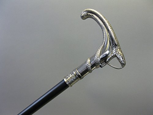 Metall Gehstock Spazierstock Wanderstock 92cm mit silbernen Metall Griff Schlange mit Geheimfach Walking Stick M68 Gothic Steampunk