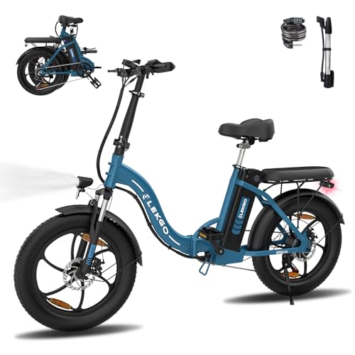 ELEKGO Bicicleta Eléctrica, 20"*3.0 Fat Tire Bici Eléctrica Plegable con Motor de 250W, 36V 12Ah Batería Extraíble, Asistencia de Pedal, 7-Velocidades Bicicleta Montaña Ebike para Unisex Adulto