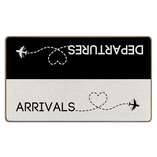 WTOGQ Arrivals & Departures Door Mat, Funny Modern Welcome Mat, Airplane Front Door Mat Indoor Outside Entrance, Housewarming Flight Attendant Gifts, Airplane Home Decor Doormats 17X29 Inch