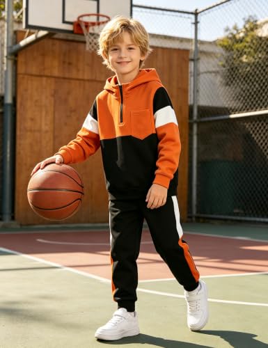 Image of Boys Clothes Long Sleeve Color-blocked Hoodie Top and Pants 2PCS Winter Sweatsuits Fall Boys Outfits 2-8 Years
