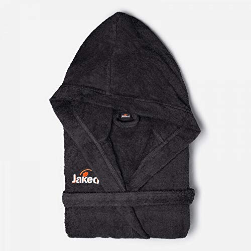 Jaked Albornoz Junior Basic con Capucha, para Niños, 100% Algodón Hidrofílico, Esponjoso, Cómodo, Liviano, Suave Y Duradero, Ideal para Ducha in Piscina, Gimnasio O Uso Doméstico (Negro, 6 años)