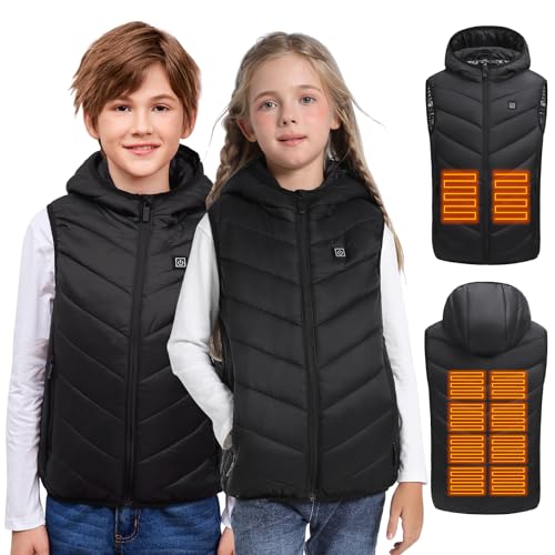 Kids Heated Vest, 10 Heating Zones Boys & Girls, Lightweight Nylon Fabric for School Skiing (Battery Not Included)