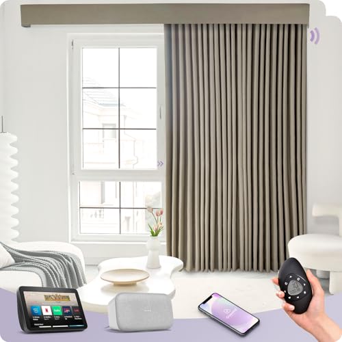 Customised Graywind Smart Curtain Compatible with Alexa and Google, Rechargeable Electric Drapes with Remote Control, Width Up to 559cm, Mocha Beige