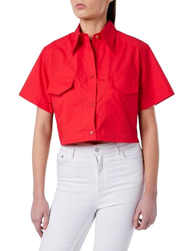 Pinko Castallia Camisa De Popelín De Algodón Blusas, R43_Rojo Puro, L para Mujer