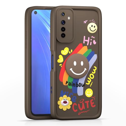 Image of Pikkme Back Cover for Realme 6 / 6i | Soft Silicone| Cute Rainbow Smile & 3D Cartoon Flower Design | Shockproof Raised Camera Protection Bumper Case (Brown)