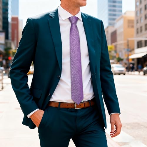 Image of Barry.Wang Skinny Ties for Men Cashmere Wool Blend Necktie with Tie Clip | Tie and Tie Clip Set, Cashmere Wool Blend, Textured Woven Stripe, 2.76 x 63 Inches, Extra Long Slim, Wedding Work Winter