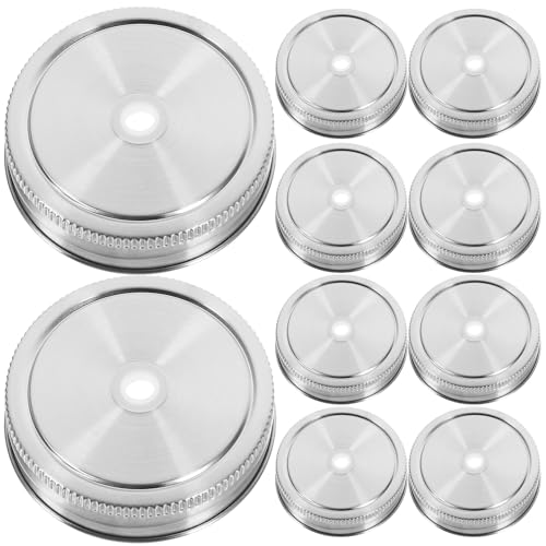 Toyvian 10 pièces Couvercles Étanches Acier Inoxydable avec Trou pour Paille Couvercles Robustes pour Bocaux Mason pour Boissons Thé Café et Jus...