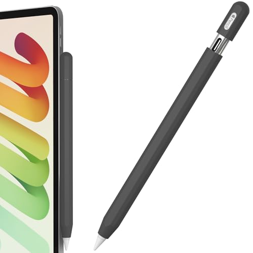 FAFALITHIC Silicone Case Cover Compatible with Apple Pencil USB-C Decagon Protective Sleeve Anti-Slip Grip Support Magnetic Attachment (Black)