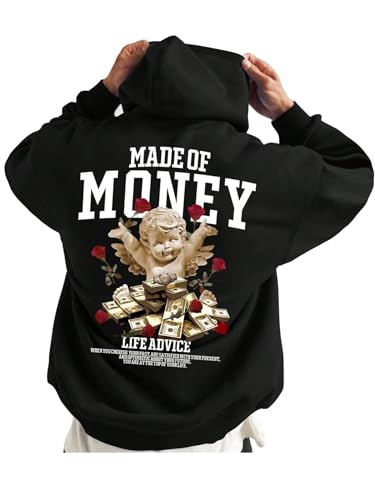 Floerns Men's Drawstring Hoodie Long Sleeve Graphic Print Drop Shoulder Sweatshirt