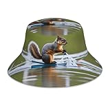 YYHWHJDE Reflektierender Fischerhut für Damen und Herren, Schutz-Kopfbedeckung für Reisen, Camping und Outdoor-Aktivitäten, Wasserski, Fuchs, Eichhörnchen, Schwarz, Schwarz , One size