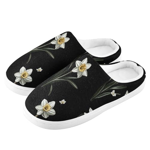 JUNZAN Safari Daffodils Black Womens Cotton Slippers Soft Memory Foam Bedroom Shoes for Indoor Christmas Presents 6-74