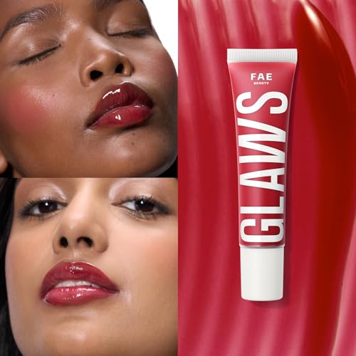 Image of FAE Beauty Peptide Hydrating & High Shine Tinted Lip Gloss (12gm) | With Passionfruit Oil & Argireline to Smoothen, Even, and Soften Lips | Non Sticky | Vegan | Shade Sizzling | Sheer Cherry Red Gloss
