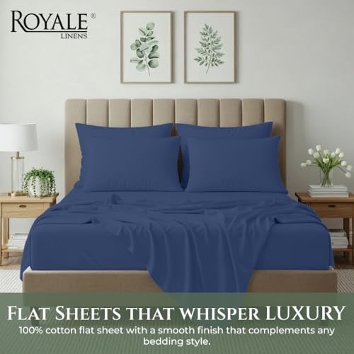 Image of Royale Linens 100% Organic Cotton Full Size Flat Sheet Only - Percale Top Sheets - Full Flat Sheet Sold Separately - Lightweight & Super Soft 100% Cotton Navy Bed Sheets Only (81 inch x 96 inch, Navy)
