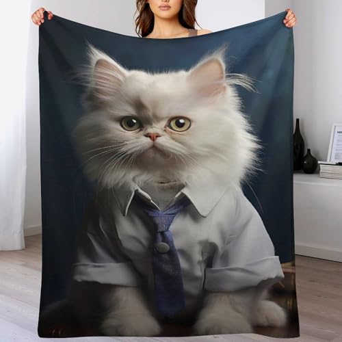 Couverture en flannel chat mignon plaid peluche ultra doux grand format jeté de lit