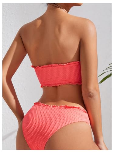 WDIRARA Women's 2 Piece Bikini Set Strapless Thong Swimsuit Textured Bandeau Bathing Suit2