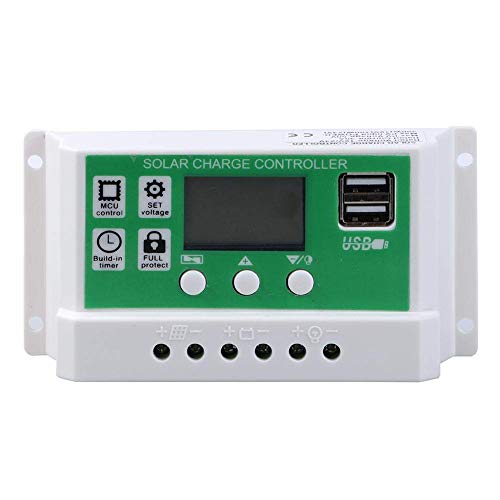 10A regolatore di carica solare per regolatore di carica intelligente per batterie al piombo/acido da 12V / 24V con display LCD e doppia porta USB, impostazione timer di accensione/spegnimento