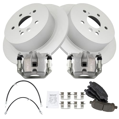 Image of TRQ Rear Brake Pad and Rotor Set Ceramic Coated Rotors Calipers Compatible with 2008-2012 Toyota Highlander