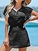 CUPSHE Women Swimsuit Coverup Crochet Short Sleeve V Neck Bathing Suit Beach Dress Cruise Outfits for Women 2025 Black, M