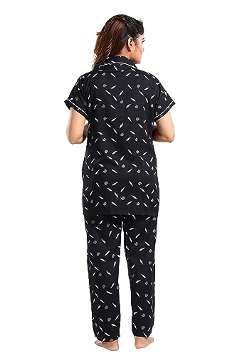 Image of Women's Cotton Heart Printed Night Suit Set of Shirt and Pyjama