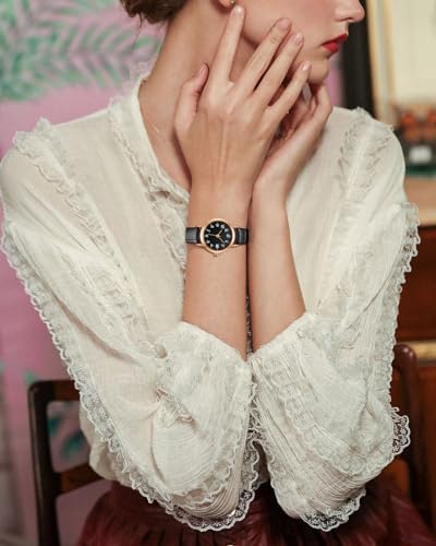 CIVO Dameshorloge, leren armband, kleine wijzerplaat, 25 mm, analoog, vintage dameshorloge, elegant design, Zwart 01, Standaard, riem CIVO Dameshorloge, leren armband, kleine wijzerplaat, 25 mm, analoog, vintage dameshorloge, elegant design, Zwart 01, Standaard, riem