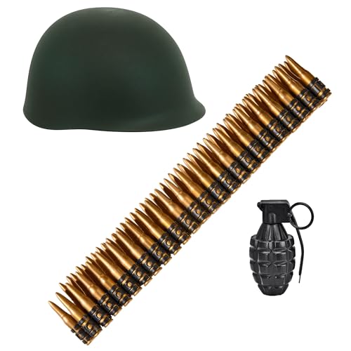 W WIDMANN MILANO Party Fashion - Accessoires de costume ensemble militaire avec casque, ceinture avec cartouches et grenade à main, adapté pour le carnaval