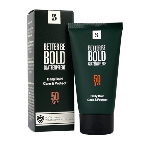 BETTER BE BOLD Glatzenpflege mit UV-Schutz LSF 50 I 50ml I Sun Fluid für Glatze & Gesicht I Mit Sheabutter & Anti-Aging-Komplex I Vegan parfümfrei wasserfest I Ohne Octocrylen