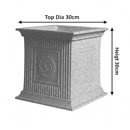 Image of Harshdeep Flower Pot for Tulsi Plant - Indoor Outdoor Home Balcony Garden Decorative UV Resistant Light Weight Roto Molded 12 Inch Planter (White Stone)