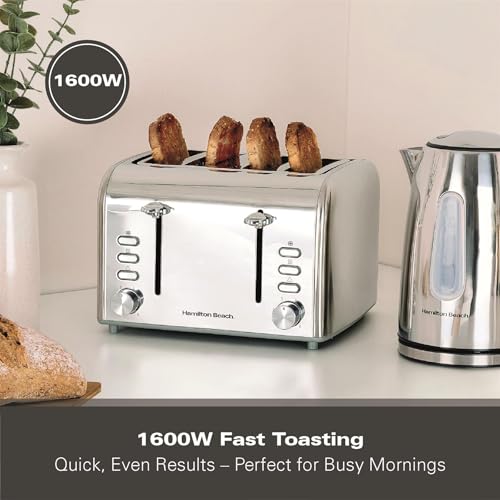 Hamilton Beach Toaster 4 Slice, Rise, 1600W, Brushed & Polished, Stainless Steel, 6 Variable Browning Levels, Removable Crumb Tray, Defrost, Cancel & Reheat Settings, Silver - HB5729 - Image 4