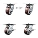 Heavy Duty Large Top Plate Polyurethane on Polyolefin Swivel Caster Set of 4 w/4" x 2" Maroon Wheels-Includes 2 Swivel with Bolt on Swvl Lcks&2 Swvl with Brakes-2400lbs Total Cpty-Service Caster Brand