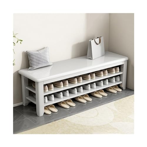 JKSVTF Zapatero de 2/3 niveles, organizador de zapatos de madera maciza blanca, banco de almacenamiento de entrada, banco ajustable para zapatos con capacidad para hasta 550 libras (un color 2)