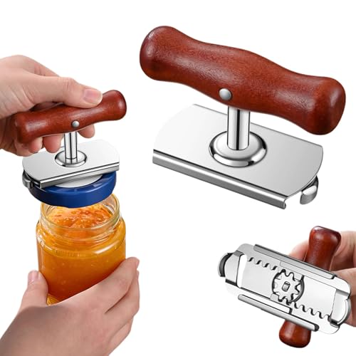 Jar Opener for Arthritis Hands Wooden Multifunctional Jar Lid Opener for Weak Hands Ergonomic Automatic Jar Gripper 5.1 Inch Easy Grip Kitchen Tool for Elderly Seniors (Wooden*1)