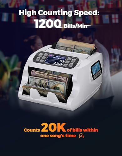 Image of MUNBYN IMC22 Money Counter Machine Mixed Denomination, Dual-Display, CIS /UV /IR /MG Counterfeit Detection Bill Counter, USD, MXN, COP, CAD Cash Counter for Business, Merchant, 2Y Protect (White)