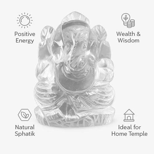 Image of Certified Sphatik Ganesha (10-20 Gram) | AAA Grade Clear Quartz Crystal Vinayaka Idol | with Pure Ganga Jal & Chandan | Spatika Ganapati for Puja & Meditation