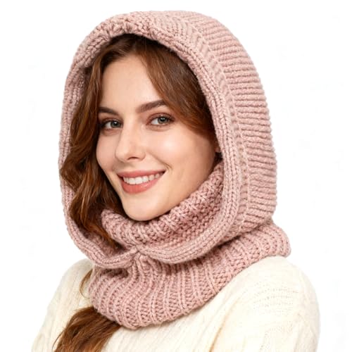 TAGVO Strickmütze Damen Thermo Winter, Multifunktional Winddicht Slouch Strickmütze Beanie mit Extra Langer und Dicker Schal, Elastisch Atmungsaktiv Sturmhaube Fahrrad Skimaske für Frauen Outdoor