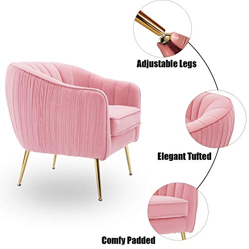 Altrobene Velvet Accent Chair, Modern Barrel Arm Chair For Living Room Bedroom With Gold Finished Legs, Blush Pink #TOP3