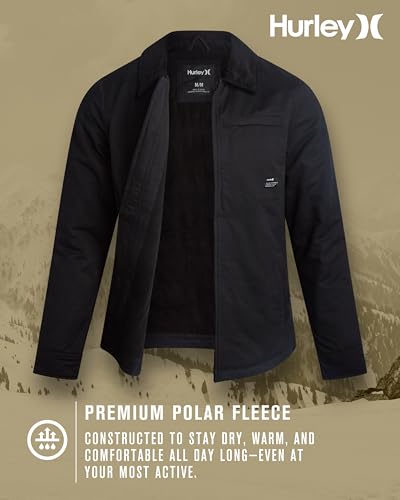 Image of Hurley Mens Jacket - Soft Twill Coat with Full Polar Fleece Lining - Corduroy Collar Outerwear Jacket for Men